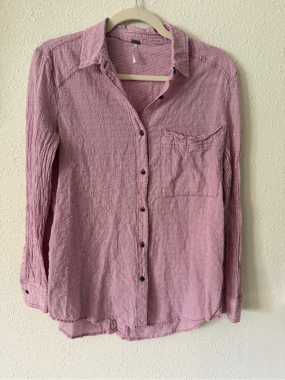 Free People Red Striped Cotton Button Down Women’s Size XS Longsleeve